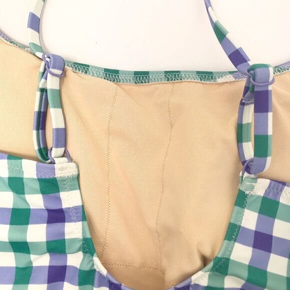 Amazon Essentials Blue Green Gingham One Piece Bathing Swim Suit - Picture 10 of 15